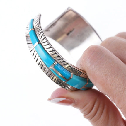 6.625" Retro Southwestern sterling and turquoise channel inlay bracelet - Estate Fresh Austin