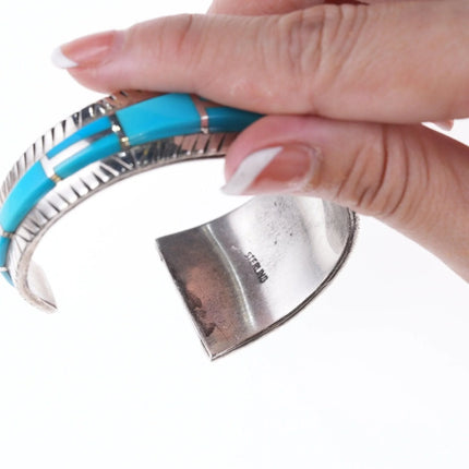 6.625" Retro Southwestern sterling and turquoise channel inlay bracelet - Estate Fresh Austin