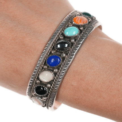6.625" Richard Begay Navajo silver multi-stone cuff bracelet - Estate Fresh Austin
