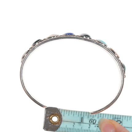 6.625" Richard Begay Navajo silver multi-stone cuff bracelet - Estate Fresh Austin