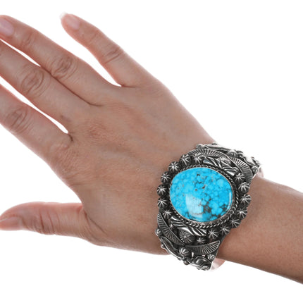 6.625" Rick Werito Navajo Large silver and turquoise cuff bracelet - Estate Fresh Austin