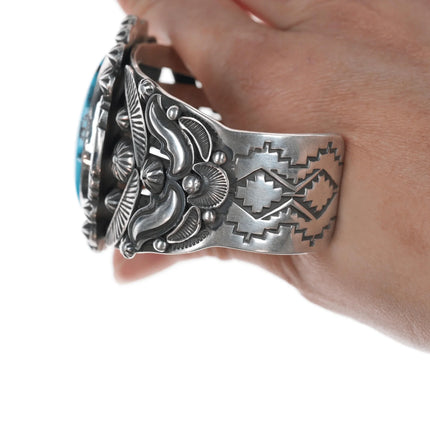 6.625" Rick Werito Navajo Large silver and turquoise cuff bracelet - Estate Fresh Austin
