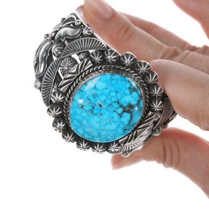6.625" Rick Werito Navajo Large silver and turquoise cuff bracelet - Estate Fresh Austin