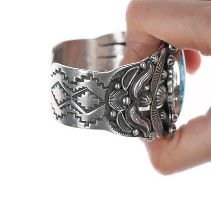 6.625" Rick Werito Navajo Large silver and turquoise cuff bracelet - Estate Fresh Austin