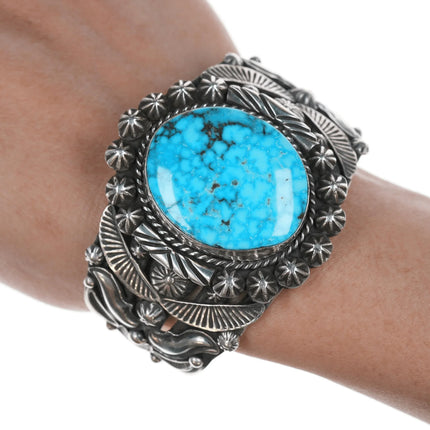6.625" Rick Werito Navajo Large silver and turquoise cuff bracelet - Estate Fresh Austin