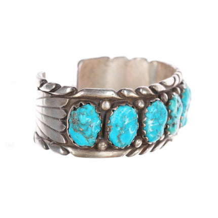 6 5/8" Robert and Bernice Leekya Zuni Sterling turquoise row cuff bracelet - Estate Fresh Austin