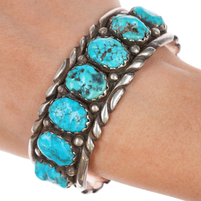 6 5/8" Robert and Bernice Leekya Zuni Sterling turquoise row cuff bracelet - Estate Fresh Austin