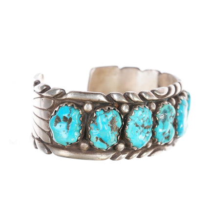 6 5/8" Robert and Bernice Leekya Zuni Sterling turquoise row cuff bracelet - Estate Fresh Austin