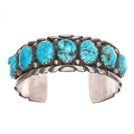 6 5/8" Robert and Bernice Leekya Zuni Sterling turquoise row cuff bracelet - Estate Fresh Austin