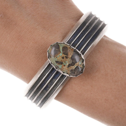 6.625" Robert Chee Tufa Cast Sterling Carrico Lake turquoise bracelet - Estate Fresh Austin