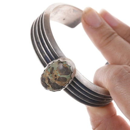 6.625" Robert Chee Tufa Cast Sterling Carrico Lake turquoise bracelet - Estate Fresh Austin