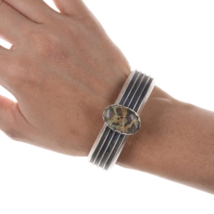 6.625" Robert Chee Tufa Cast Sterling Carrico Lake turquoise bracelet - Estate Fresh Austin