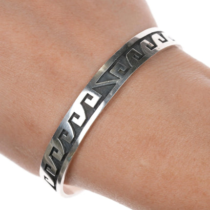 6.625" Robert Honyaktewa Hopi sterling cuff bracelet with overlay design - Estate Fresh Austin