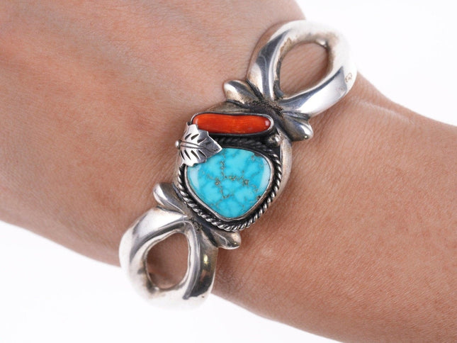 6 5/8" Roy Vandever (1936 - 2009) Cast silver - Turquoise and Coral bracelet - Estate Fresh Austin