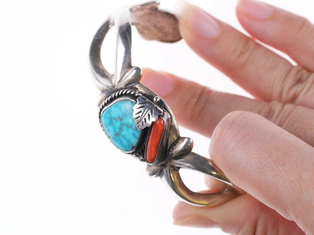 6.625" Roy Vandever (1936-2009) Cast silver - Turquoise and Coral bracelet - Estate Fresh Austin