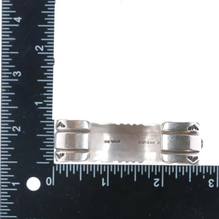 6.625" Sunshine Reeves Navajo Sterling turquoise row cuff bracelet - Estate Fresh Austin