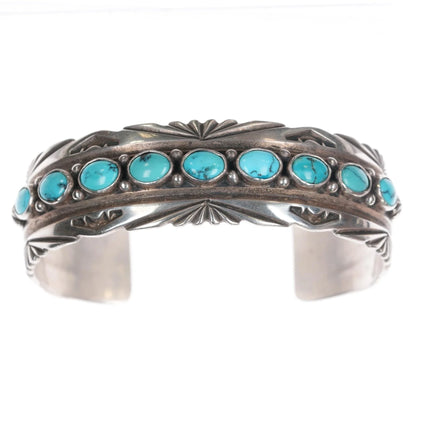 6.625" Sunshine Reeves Navajo Sterling turquoise row cuff bracelet - Estate Fresh Austin