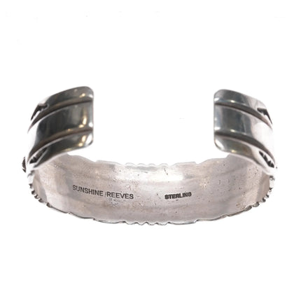 6.625" Sunshine Reeves Navajo Sterling turquoise row cuff bracelet - Estate Fresh Austin