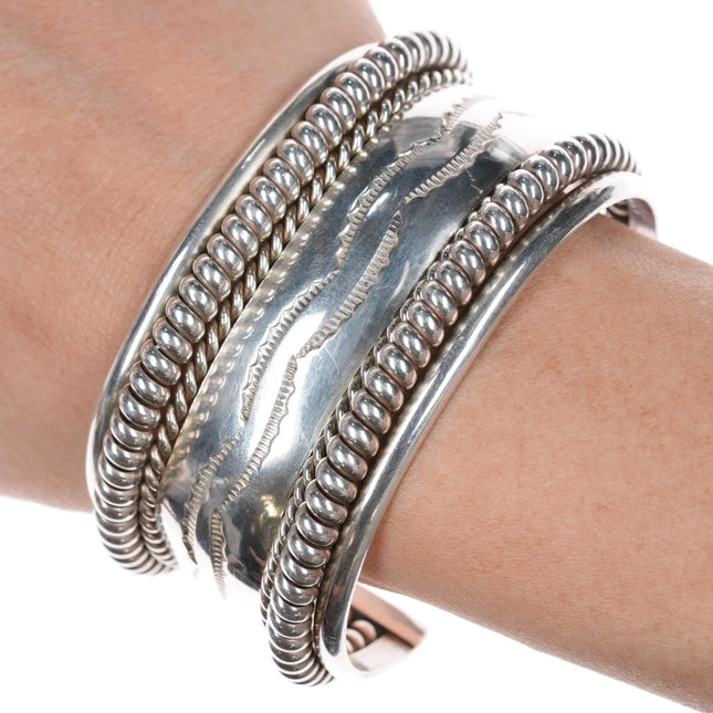 6.625" Tahe Heavy Sterling twisted wire wide band cuff bracelet - Estate Fresh Austin