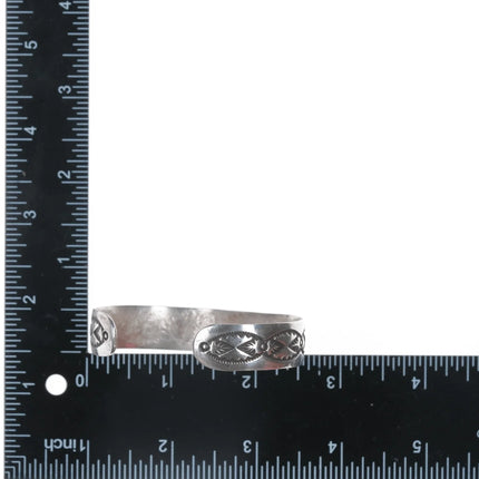 6.625" Tom Sam Navajo hand stamped sterling and onyx cuff bracelet - Estate Fresh Austin