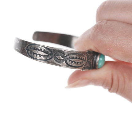 6.625" Vintage Heavy stamped silver cuff bracelet with turquoise - Estate Fresh Austin