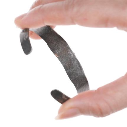 6.625" Vintage Heavy stamped silver cuff bracelet with turquoise - Estate Fresh Austin