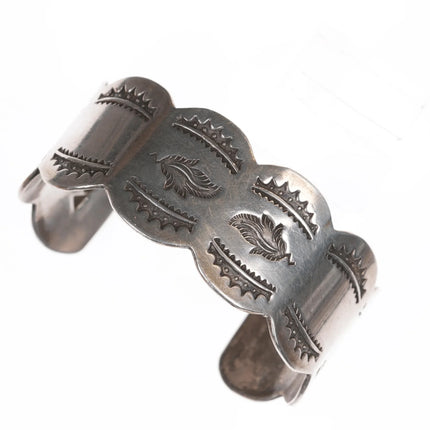 6.625" Vintage Native American silver heavy stamped cuff bracelet - Estate Fresh Austin