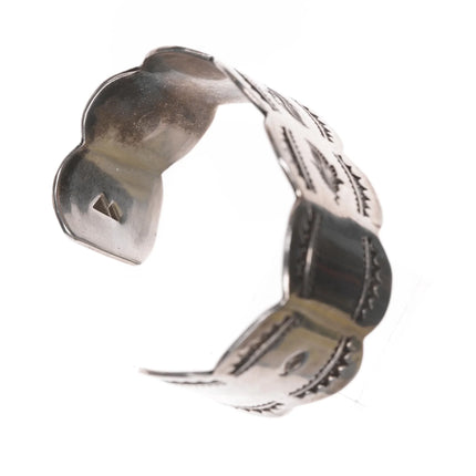 6.625" Vintage Native American silver heavy stamped cuff bracelet - Estate Fresh Austin