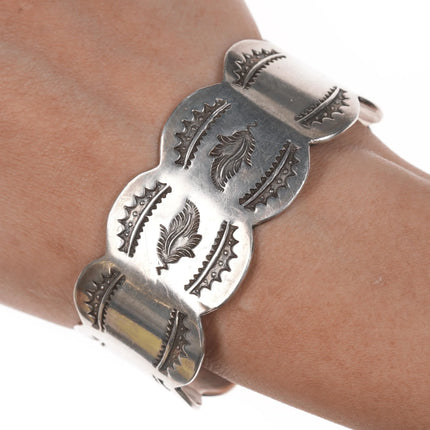 6.625" Vintage Native American silver heavy stamped cuff bracelet - Estate Fresh Austin
