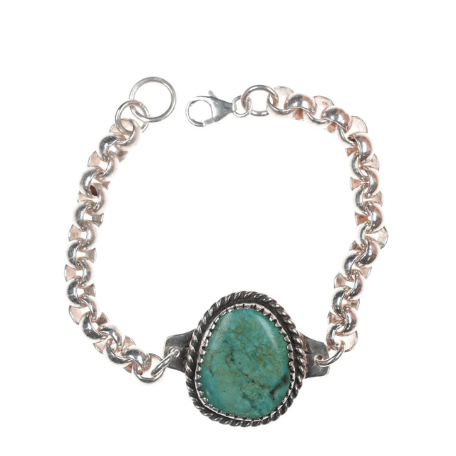 6.625" Vintage Native American sterling and turquoise ring turned bracelet - Estate Fresh Austin