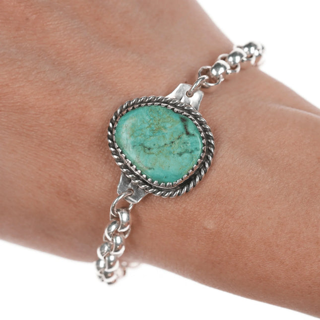 6.625" Vintage Native American sterling and turquoise ring turned bracelet - Estate Fresh Austin