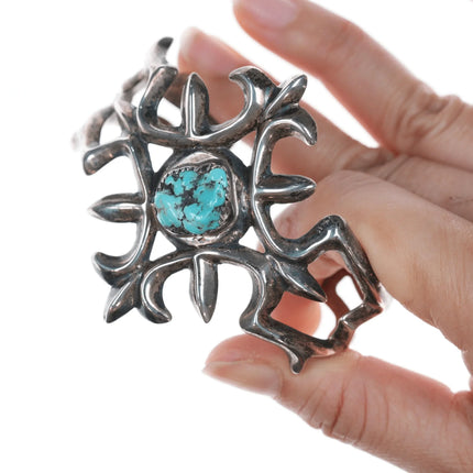 6.625" vintage Navajo cast silver and turquoise cuff bracelet - Estate Fresh Austin