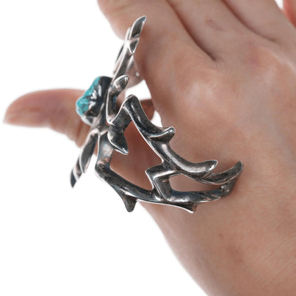 6.625" vintage Navajo cast silver and turquoise cuff bracelet - Estate Fresh Austin