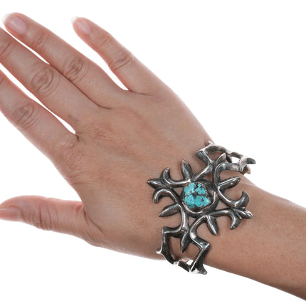 6.625" vintage Navajo cast silver and turquoise cuff bracelet - Estate Fresh Austin