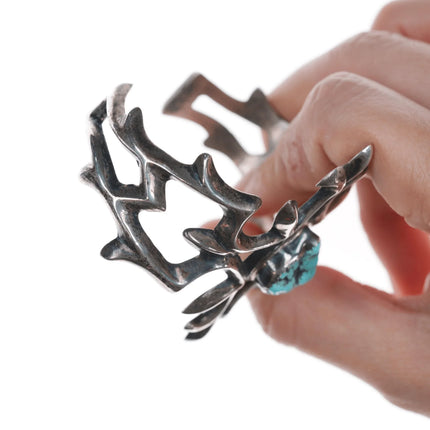 6.625" vintage Navajo cast silver and turquoise cuff bracelet - Estate Fresh Austin