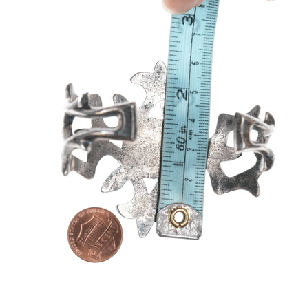 6.625" vintage Navajo cast silver and turquoise cuff bracelet - Estate Fresh Austin