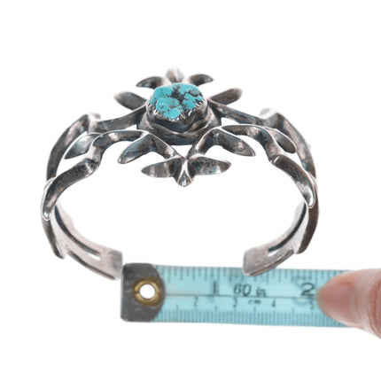 6.625" vintage Navajo cast silver and turquoise cuff bracelet - Estate Fresh Austin
