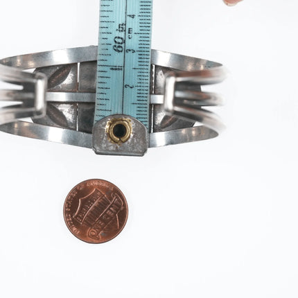 6.625" Vintage Navajo Hand stamped silver repousse cuff bracelet with turquoise - Estate Fresh Austin