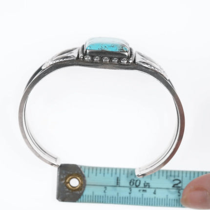 6.625" Vintage Navajo Hand stamped silver repousse cuff bracelet with turquoise - Estate Fresh Austin