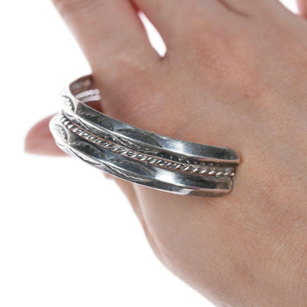 6.625" Vintage Navajo hand stamped silver twisted wire bracelet - Estate Fresh Austin
