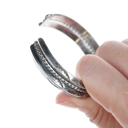 6.625" Vintage Navajo hand stamped silver twisted wire bracelet - Estate Fresh Austin