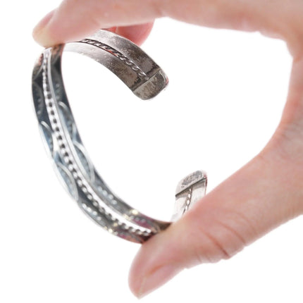 6.625" Vintage Navajo hand stamped silver twisted wire bracelet - Estate Fresh Austin