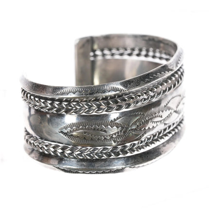 6.625" Vintage Navajo heavily stamped double carinated Sterling cuff bracelet - Estate Fresh Austin