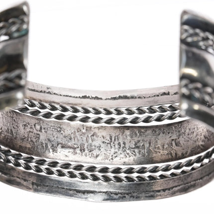 6.625" Vintage Navajo heavily stamped double carinated Sterling cuff bracelet - Estate Fresh Austin