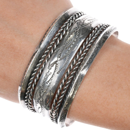 6.625" Vintage Navajo heavily stamped double carinated Sterling cuff bracelet - Estate Fresh Austin