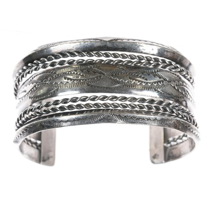 6.625" Vintage Navajo heavily stamped double carinated Sterling cuff bracelet - Estate Fresh Austin