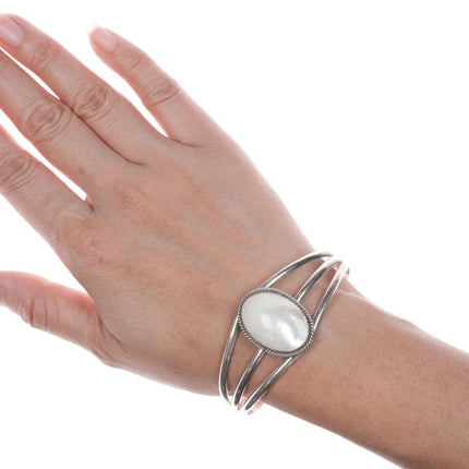 6.625" vintage Navajo Mother of pearl sterling cuff bracelet - Estate Fresh Austin