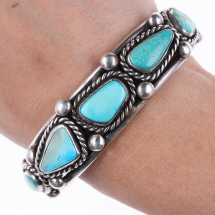 6.625" vintage Navajo silver and turquoise bracelet b - Estate Fresh Austin