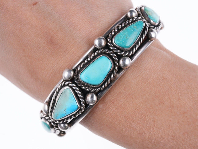 6 5/8" vintage Navajo silver and turquoise bracelet b - Estate Fresh Austin