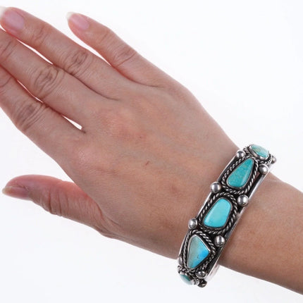 6.625" vintage Navajo silver and turquoise bracelet b - Estate Fresh Austin